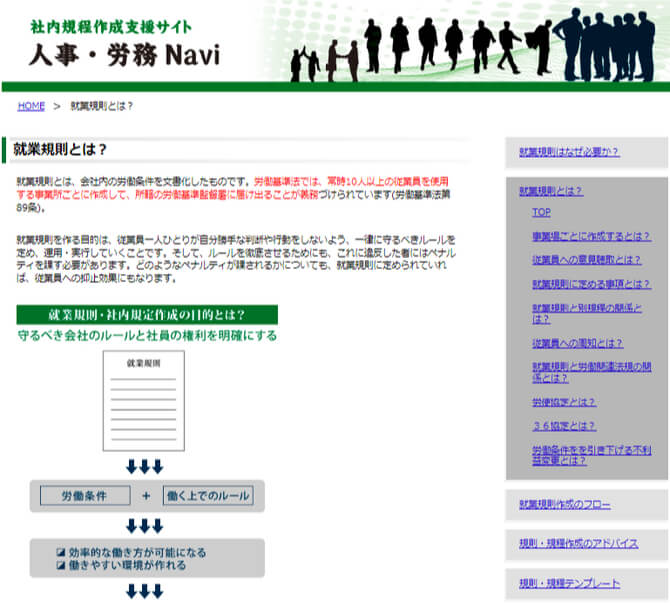 社内規程作成支援サイト人事・労務Navi（イメージ）画像です