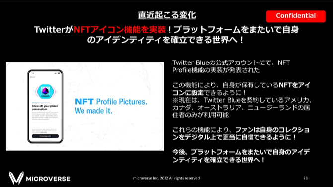 NFTを活用した取引の事例（Twiitter Blue）を示した画像です