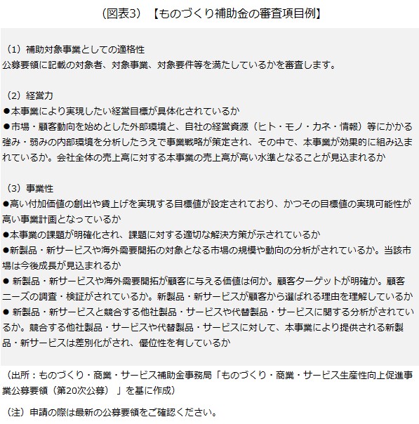 ものづくり補助金の審査項目例